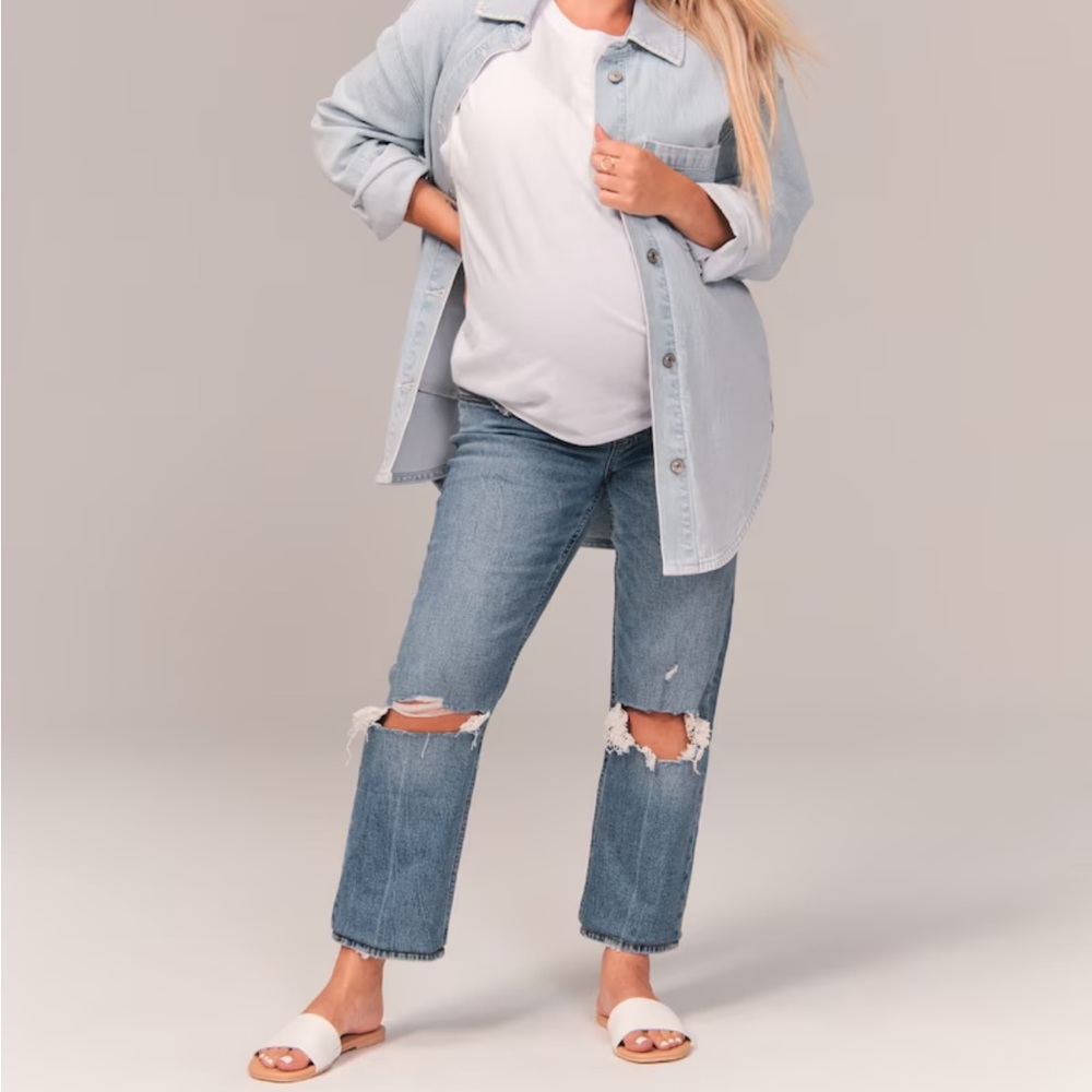 Abercrombie & Fitch Medium Destroy Maternity Ankle Straight Jean